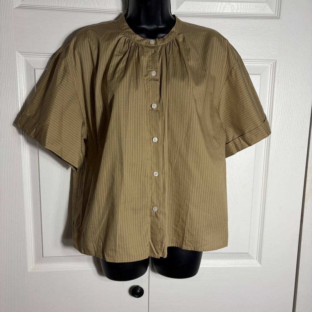 Banana Republic 100% Cotton Blouse Women S Brown Striped Short Sleeve Oversized